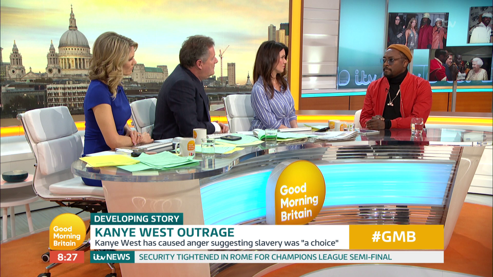  Will.i.am gave an emotional interview on GMB in which he said he hopes Kanye isn't 'stirring up' controversy in order to 'sell shoes'