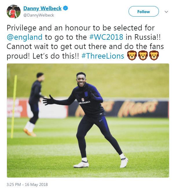  Danny Welbeck did what some of his fellow stars didn't do, and mentioned his fans in his delight