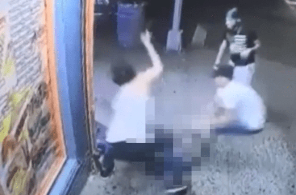  An attacker can be seen raining down blows on the innocent teen with a large knife