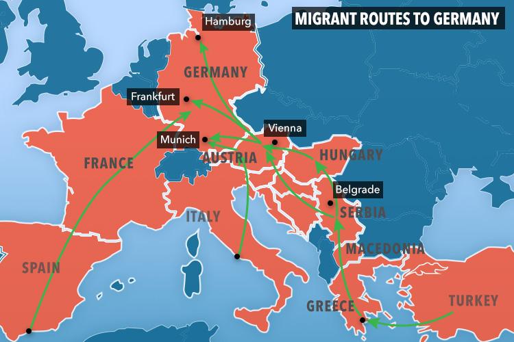  The routes migrants use travelling to Germany