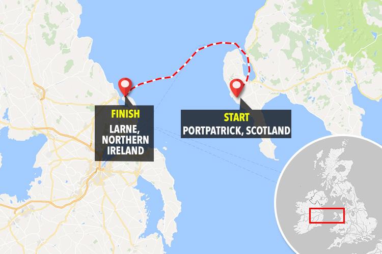  This map shows the possible route of a proposed new bridge from Scotland to Northern Ireland