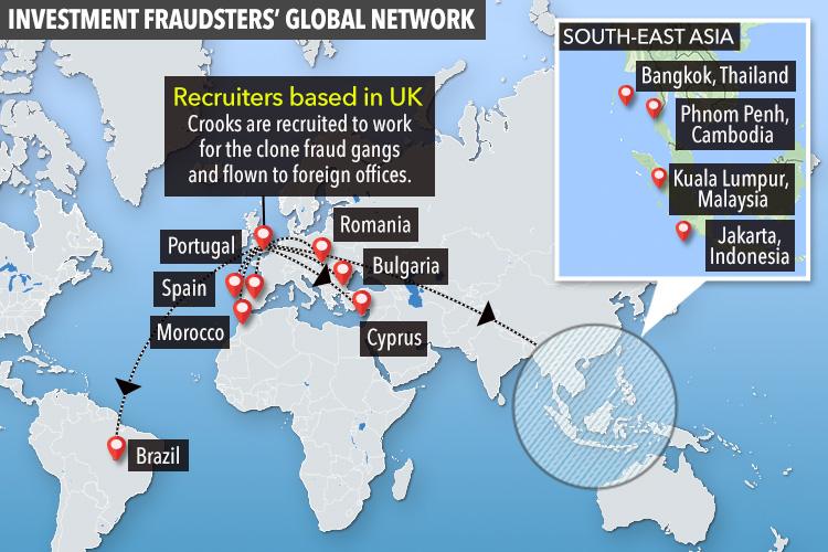 The clone fraud gangs targeting UK savers are based in offices around the globe