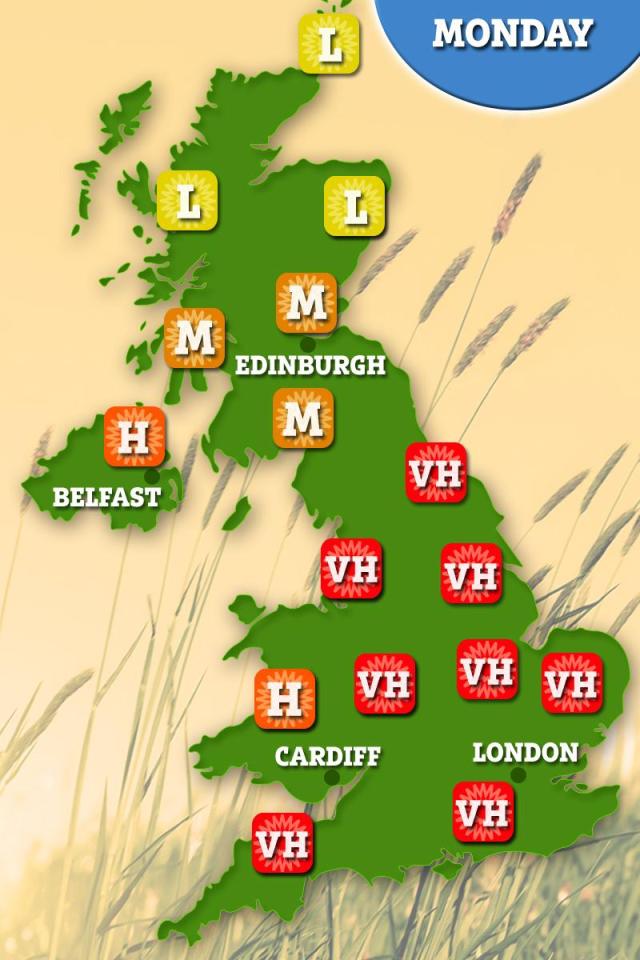 By Monday 'very high' pollen counts will hit most of England again