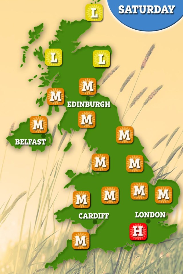 By Saturday there will be some much needed relief across the country as the pollen count drops to moderate