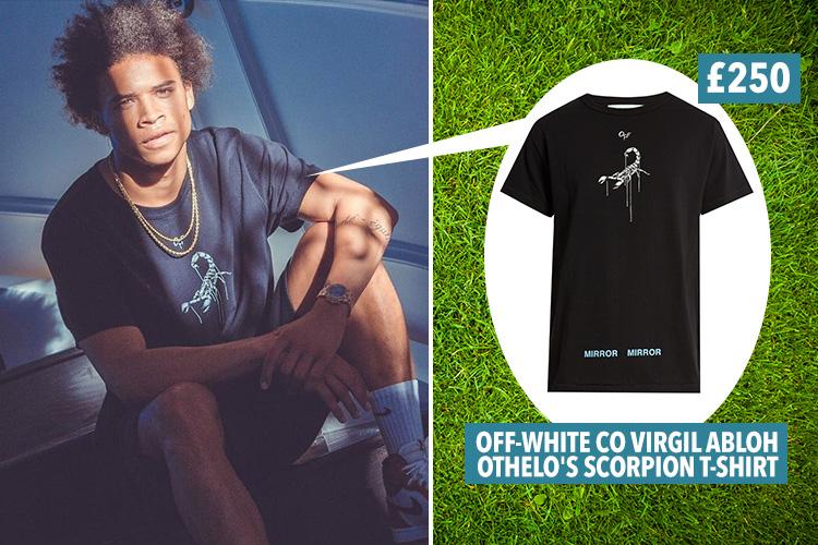 Leroy Sane poses for a picture on Instagram wearing a £250 Off-White T-shirt