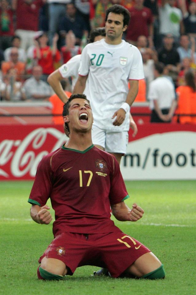  Cristiano Ronaldo celebrates scoring first World Cup goal in 2006