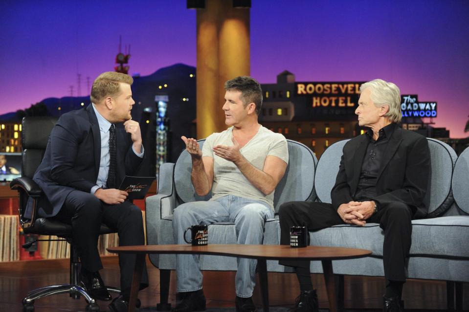  The Late, Late Show host James Corden interviews music guru Simon Cowell and actor Michael Douglas