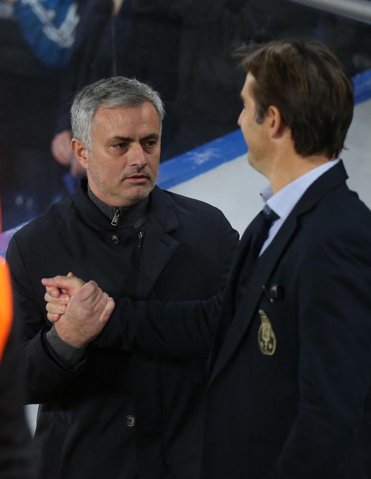 Julen Lopetegui with Jose Mourinho during 2015 Champions League match