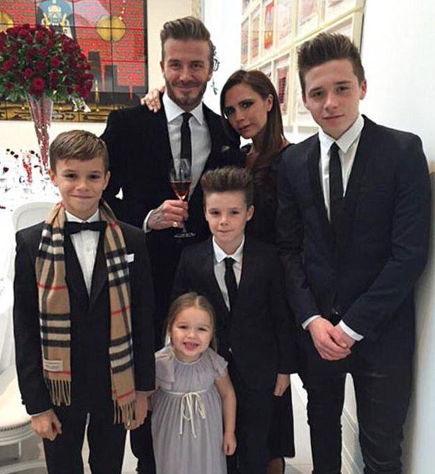  The Beckham family (L-R) Romeo, David, Victoria, Brooklyn, Harper and Cruz (centre)