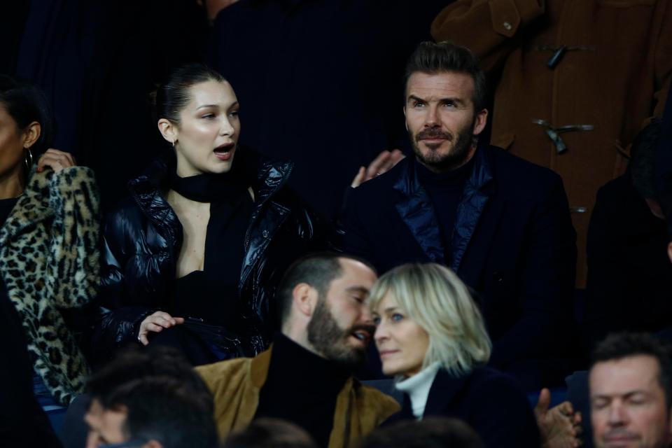  David risked wife Victoria's fury last month after sitting close to Bella Hadid during a Paris football match