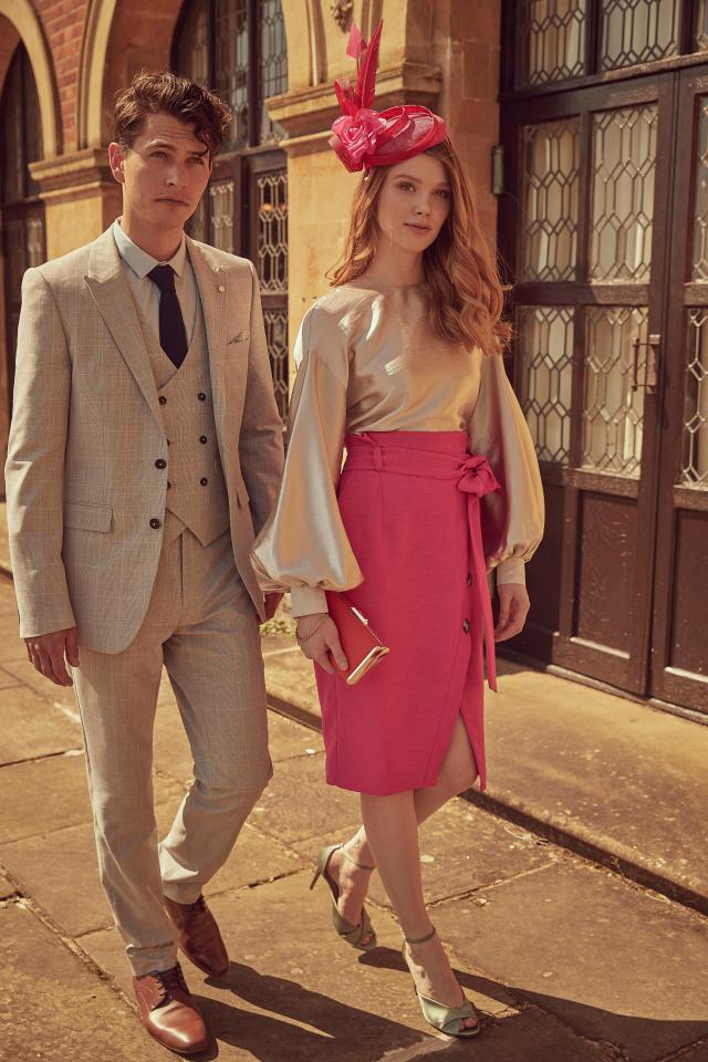  TIP FOR HIM: Swap dark suits for lighter shades in the summer. A traditional three-piece will mean you still look sharp TIP FOR HER: Mix and match metallics and bright colours for a winning outfit. We love the statement sleeves