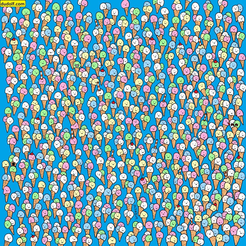  Can you spot the lollipop among the ice creams?