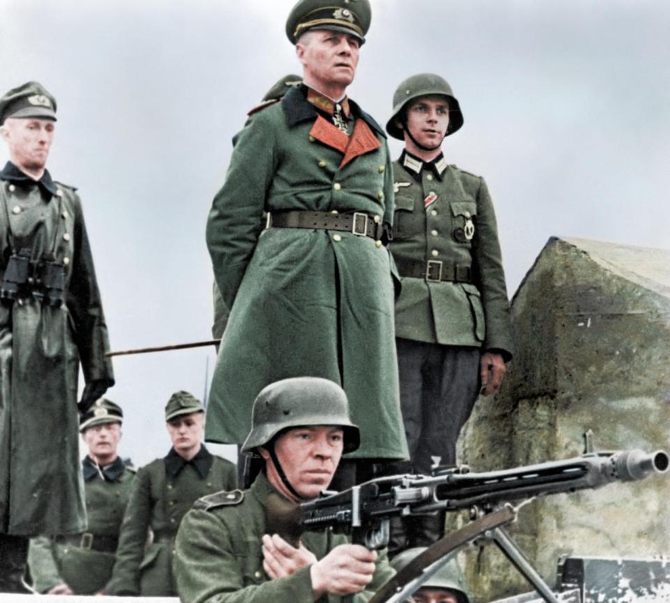  Nazi General Erwin Rommel inspects defences ahead of D-Day. On the actual day of the invasion he was away from the front celebrating his wife's birthday