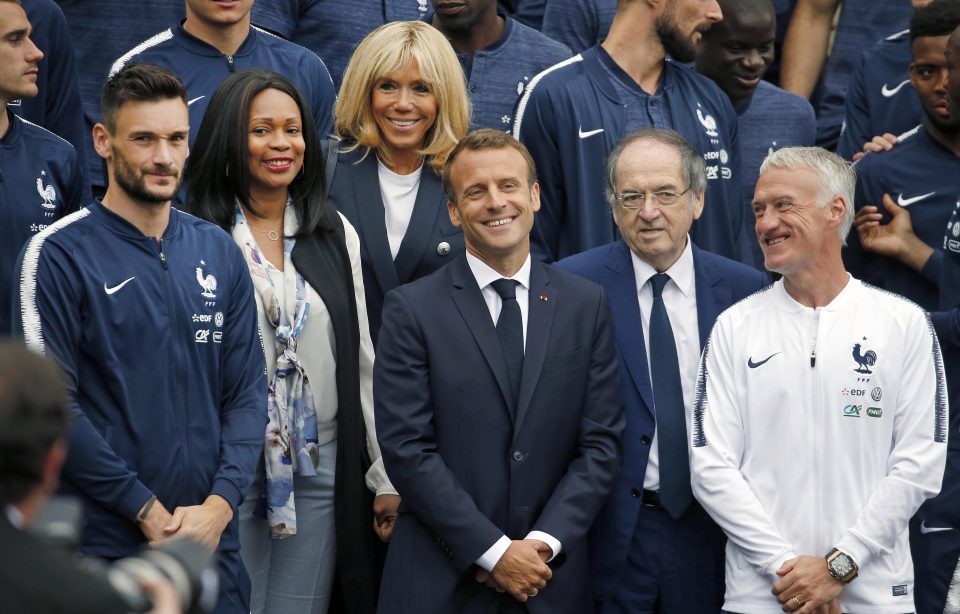  French president Emmanuel Macron wishes Didier Deshamps and Hugo Lloris good luck for World Cup