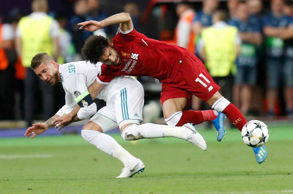  Mo Salah's World Cup was thrown into doubt after he was crocked in a challenge with Sergio Ramos