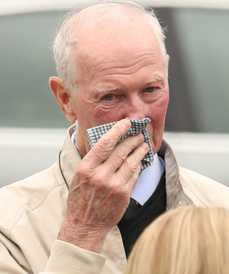  Defender Jack Charlton shows signs of emotion at the funeral of his England team-mate