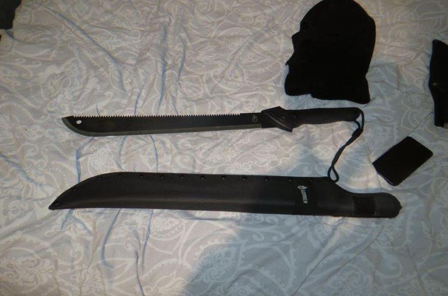  Another fearsome machete and a balaclava were at Bedeau's home nearby