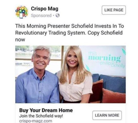 The tube worker saw a bitcoin investment advert on Facebook alongside This Morning presenters who were unaware their images had been used and had no knowledge of this fake link