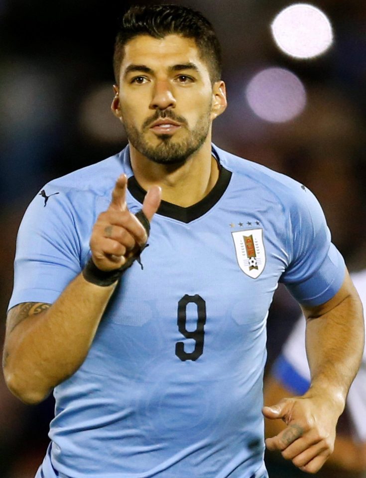  Luis Suarez sporting the shirt of Uruguay at the World Cp