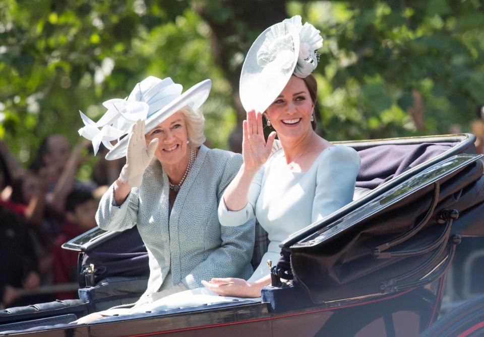  Kate Middleton opted for a blue by her favourite designer Alexander McQueen as she arrives with mother-in-law Camilla