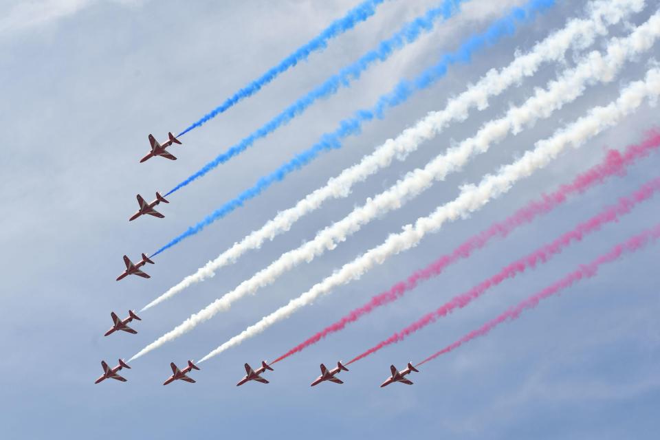  The Red Arrows display team as part of an RAF flypast for Trooping the Colour