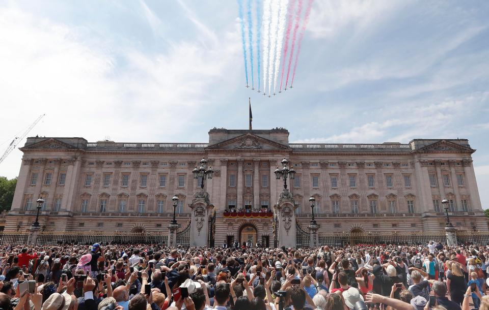  Red Arrows fly over Buckingham Palace at the end of the ceremony