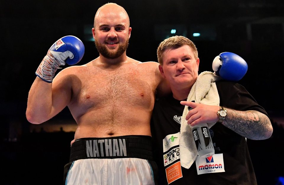  Gorman celebrates his victory with trainer and former world champion Ricky Hatton