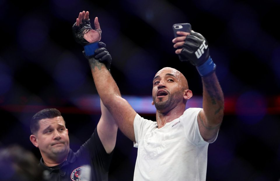  Mike Jackson celebrates the first UFC win of his career