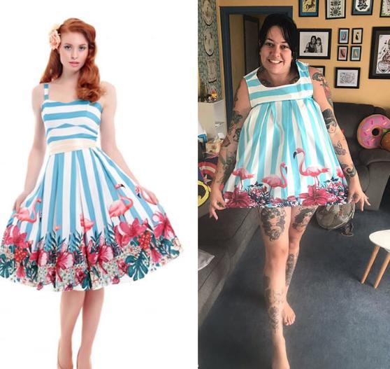  This flamingo dress looked gorgeous on the model... but what arrived would barely fit a child