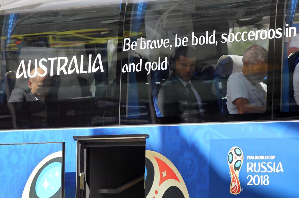  Australia's official slogan is shown on their coach window