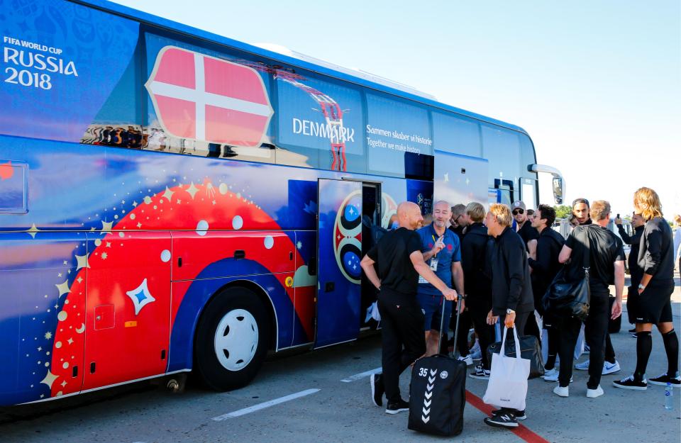  Denmark's slogan is proudly displayed on their team coach