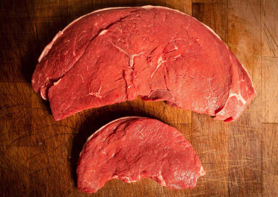  The rump steak is three times the size of a normal portion