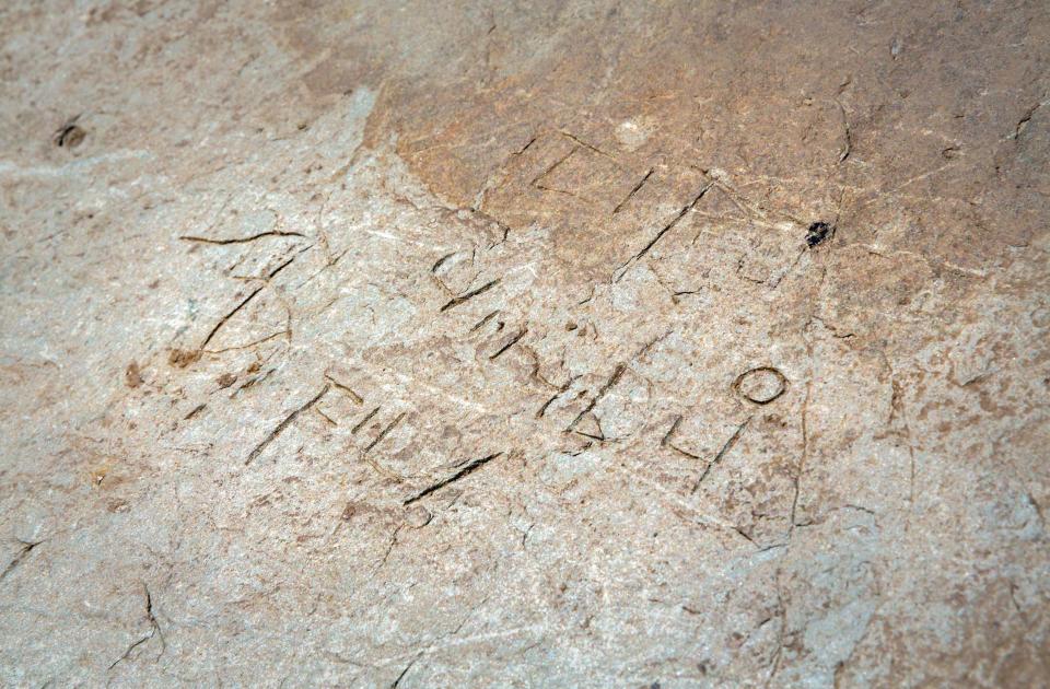  The stone features Latin writing, Greek letters and Christian symbols all date from the seventh century AD