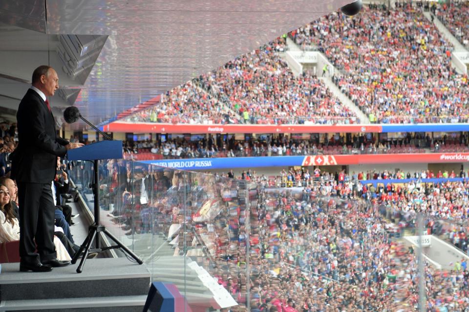  Putin addressed the 78,000 with a rousing speech ahead of the game