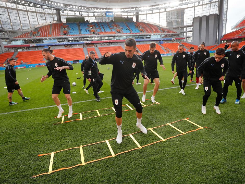  Uruguay step up their practice ahead of the World Cup opener against Egypt