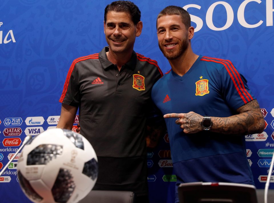  Sergio Ramos seems happy with new Spain boss Fernando Hierro - but then exited the press conference at the World Cup