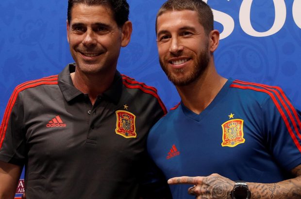 Sergio Ramos seems happy with new Spain boss Fernando Hierro,- but then exited the press conference