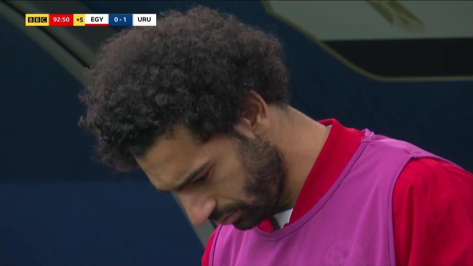  Mohamed Salah looked heartbroken following Uruguay's late winner