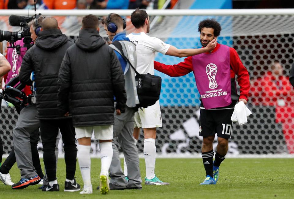  Mohamed Salah, an unused sub, did manage to congratulate Uruguay