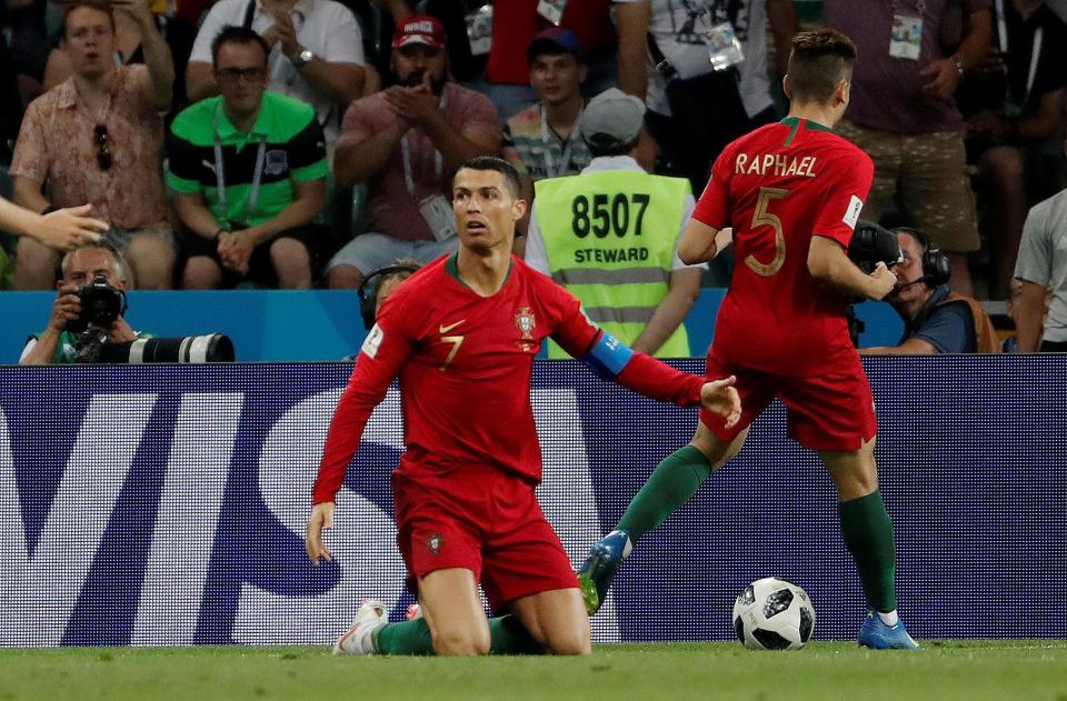  Ronaldo reacts after being fouled by Nacho, after getting past him with a step over