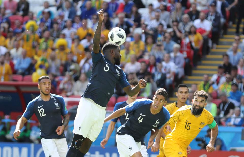  The French defender inexplicably gave away a penalty against the Socceroos