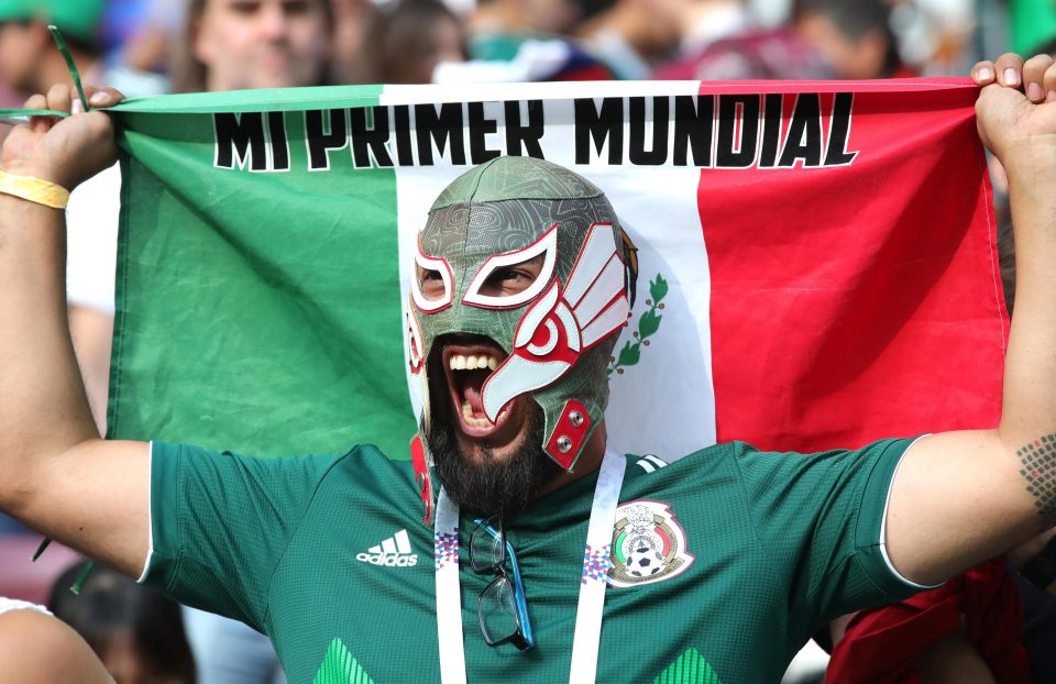  A fan wears the mask which is synonymous with Mexico