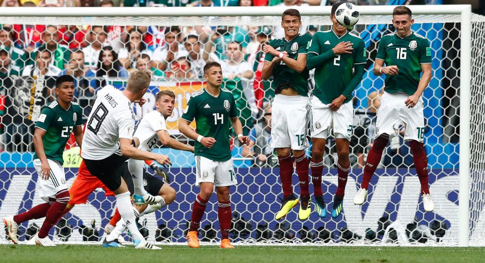  Toni Kroos came close for Germany when his free-kick crashed the crossbar