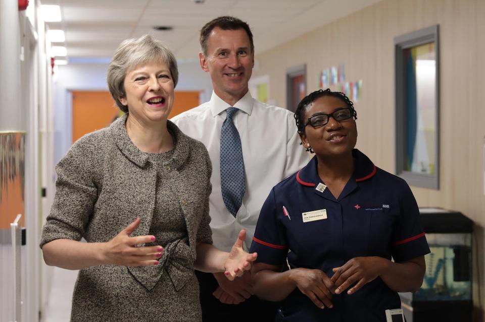  Mrs May also toured a hospital ward at the Royal Free in North London