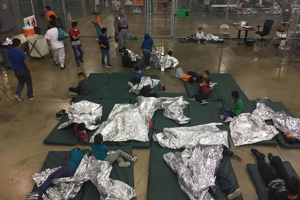  Families inside a United States Border Patrol Processing Center, in McAllen, Texas