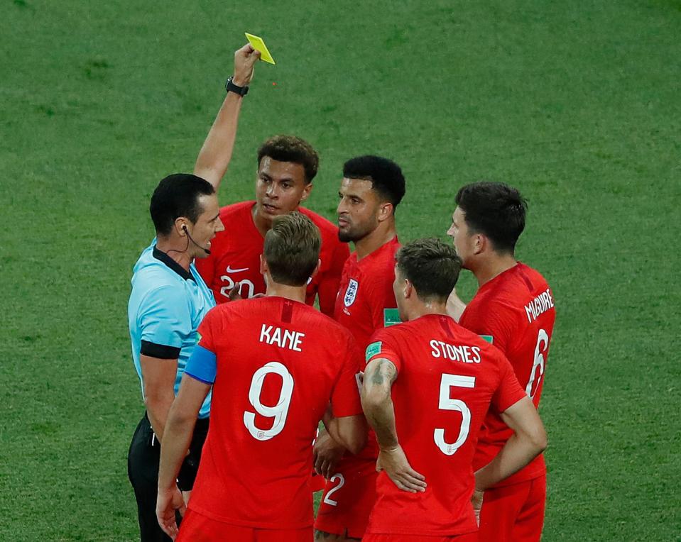 Kyle Walker was booked for the incident, with Tunisia equalising