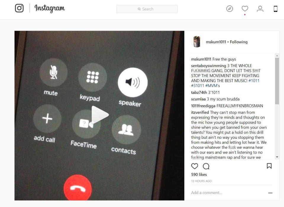  In another Instagram post during his incarceration, the rapper posted a recording accusing cops of racism