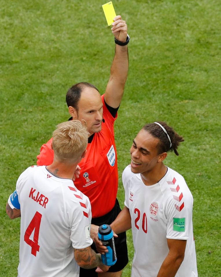  Poulsen was booked for the handball despite clearly having no intention of handling the ball