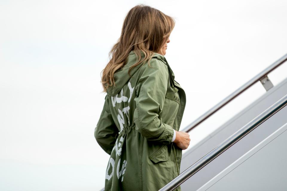  Melania Trump wore a jacket which said 'I don't care, do u?' on the back as she flew to Texas to meet with immigrant children in a detention centre