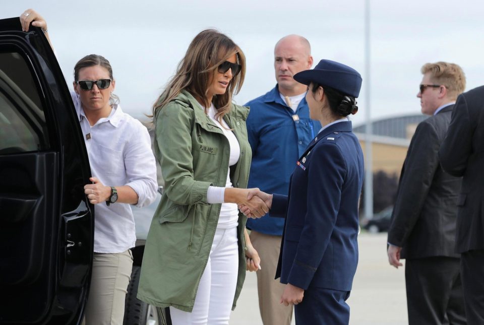  US first lady Melania Trump steps out of her motorcade before boarding an Air Force plane and travelling to Texas